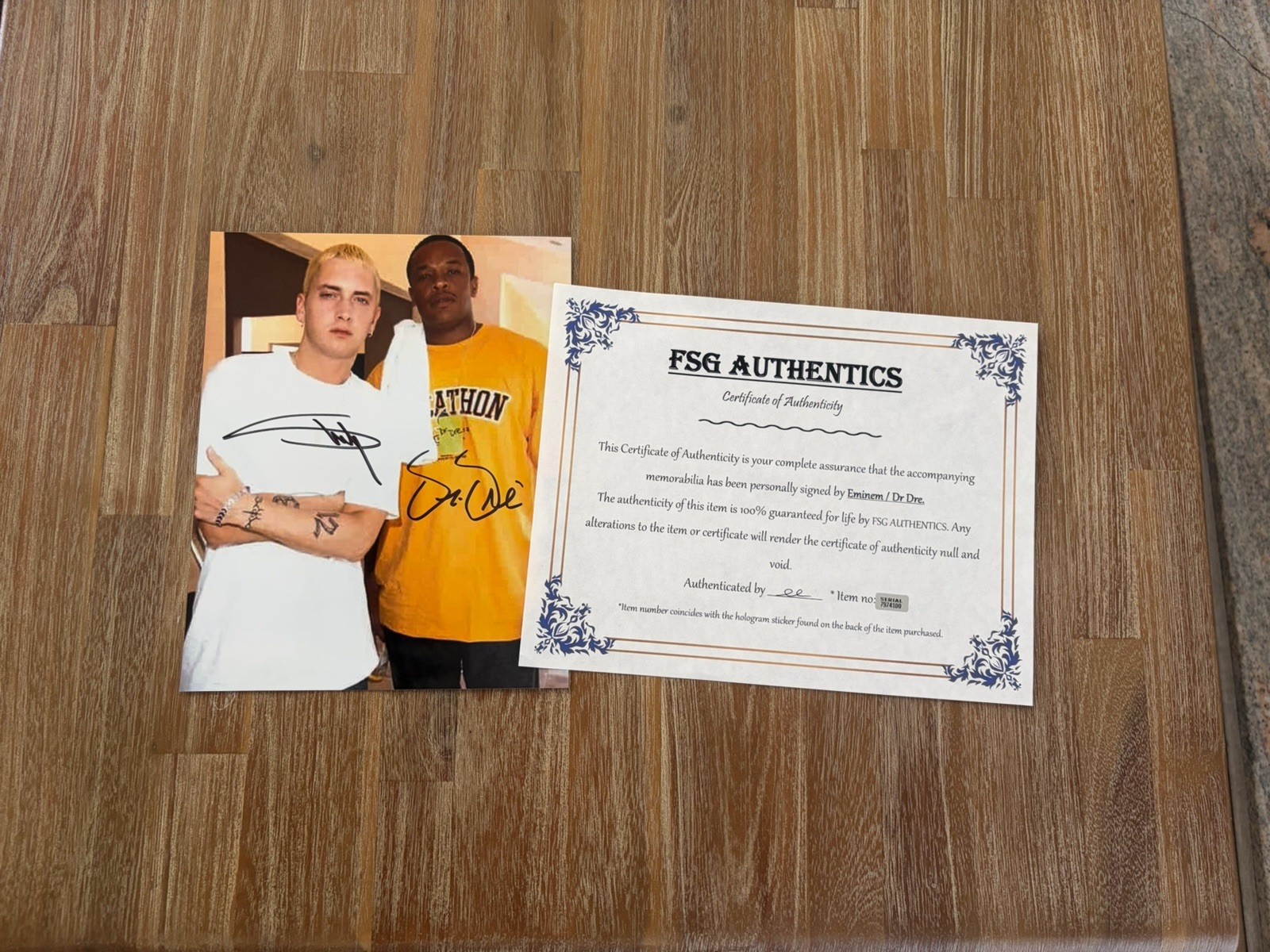 EMINEM And DR DRE autographed 8x10 photo, signed, authentic, Slim Shady, COA EMINEM And DR DRE autographed 8x10 photo, signed, authentic, Slim Shady, COA