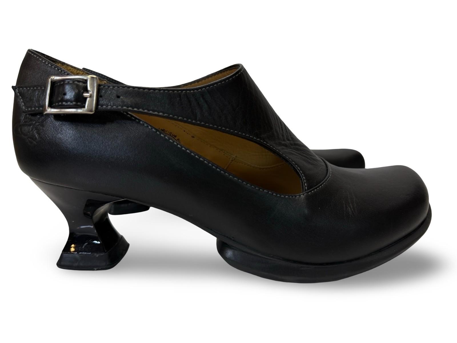 John Fluevog Wearever Black Leather Gracias Side Buckle Cutout Shoes 9 $400