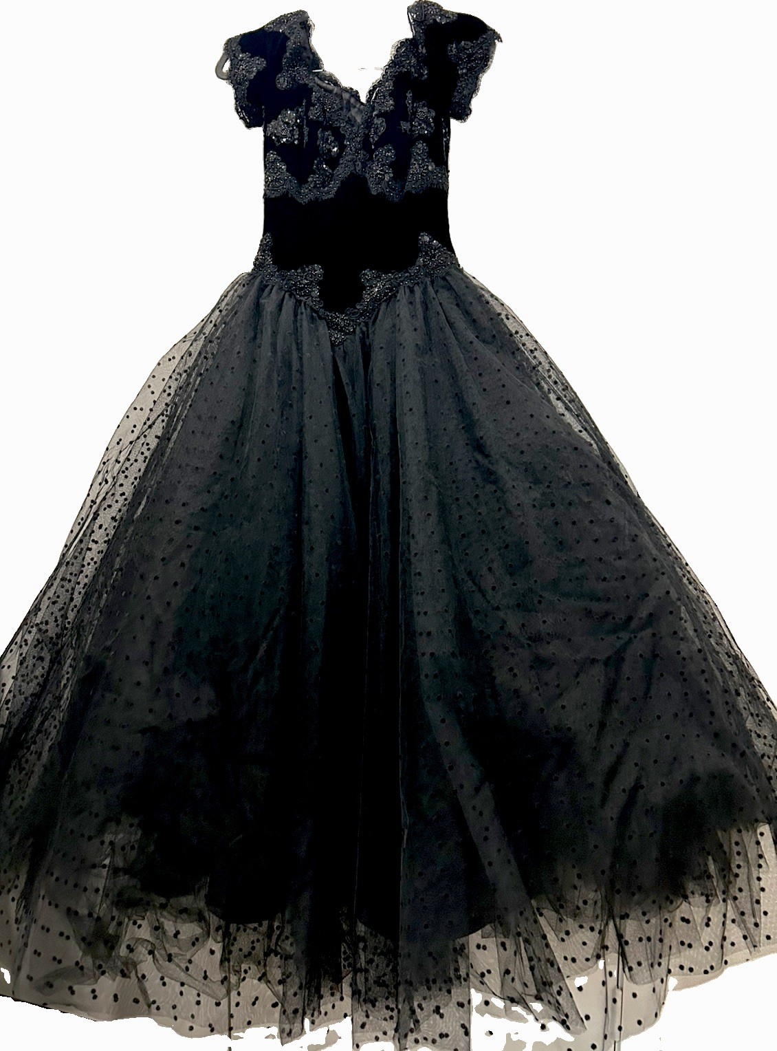 VTG Neiman Marcus beaded black velvet lace Victorian wedding formal dress gown 
