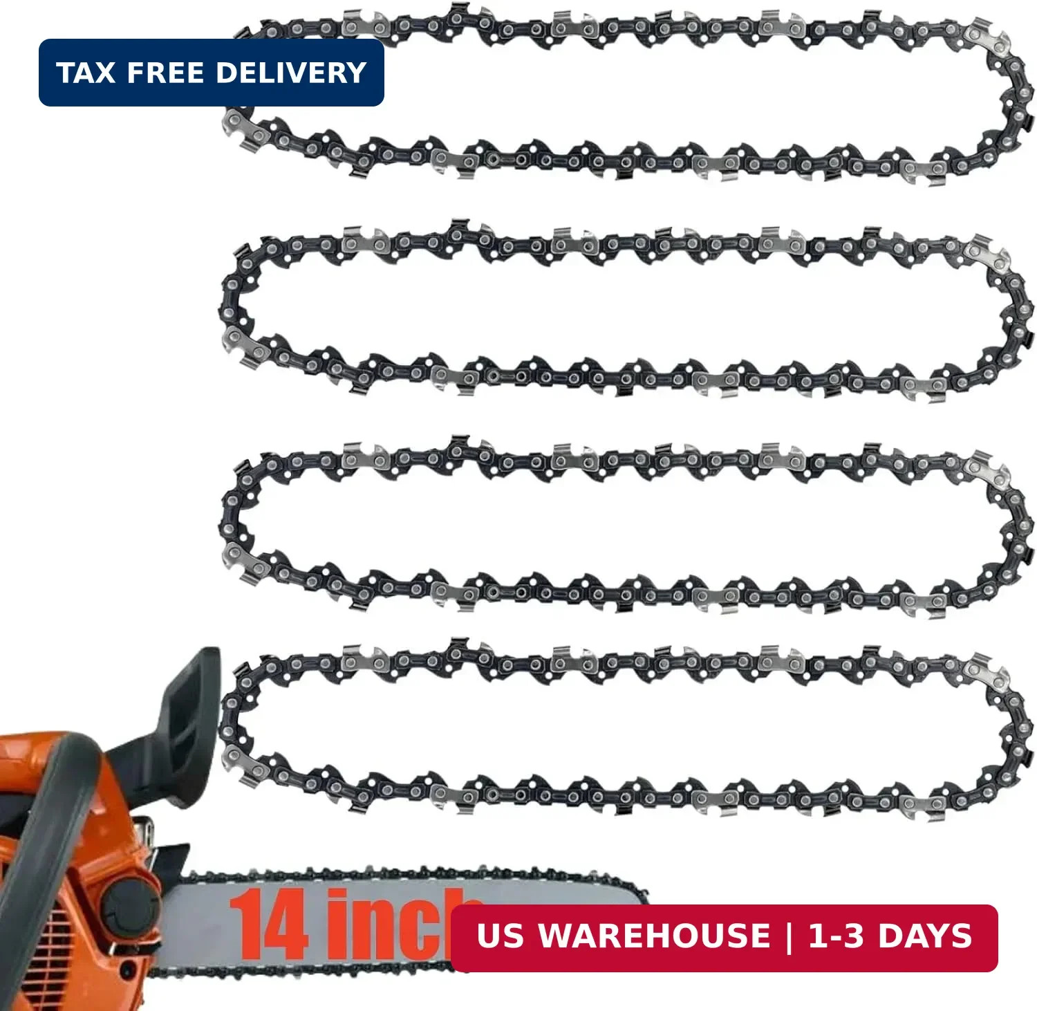 4Pcs 14 inch Chainsaw Chain 52 Drive Links .050\