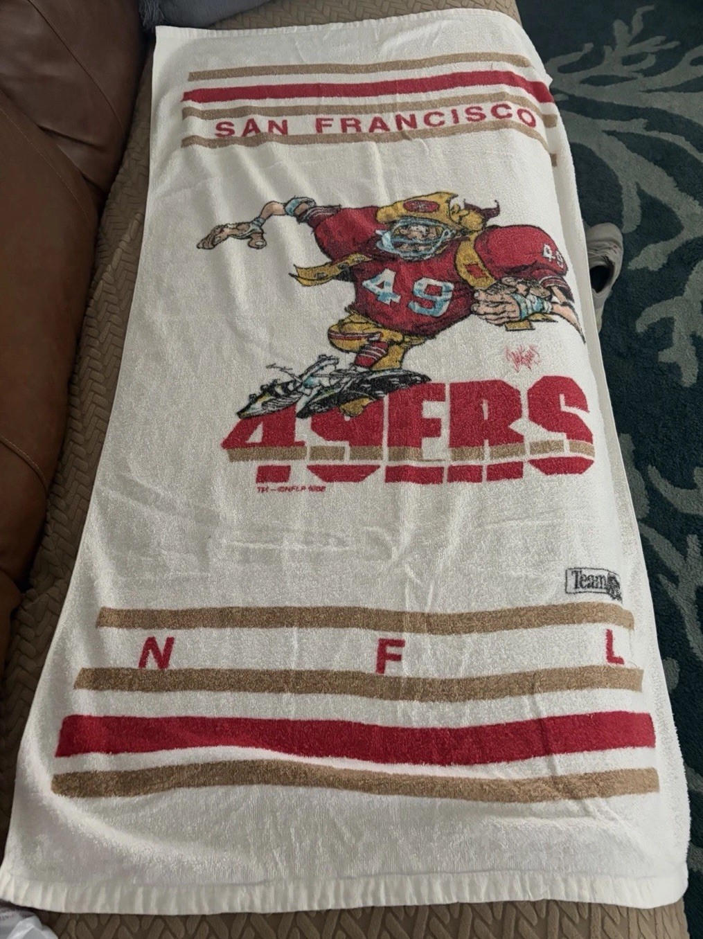 Vintage 1988 San Francisco 49ers Beach Towel Jack Davis NFL Goals Inc 54x30