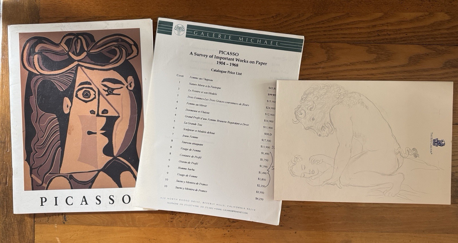 Vtg 1999 Picasso Exhibition Lot Galerie Michael Catalog, Price List, Sketch Art