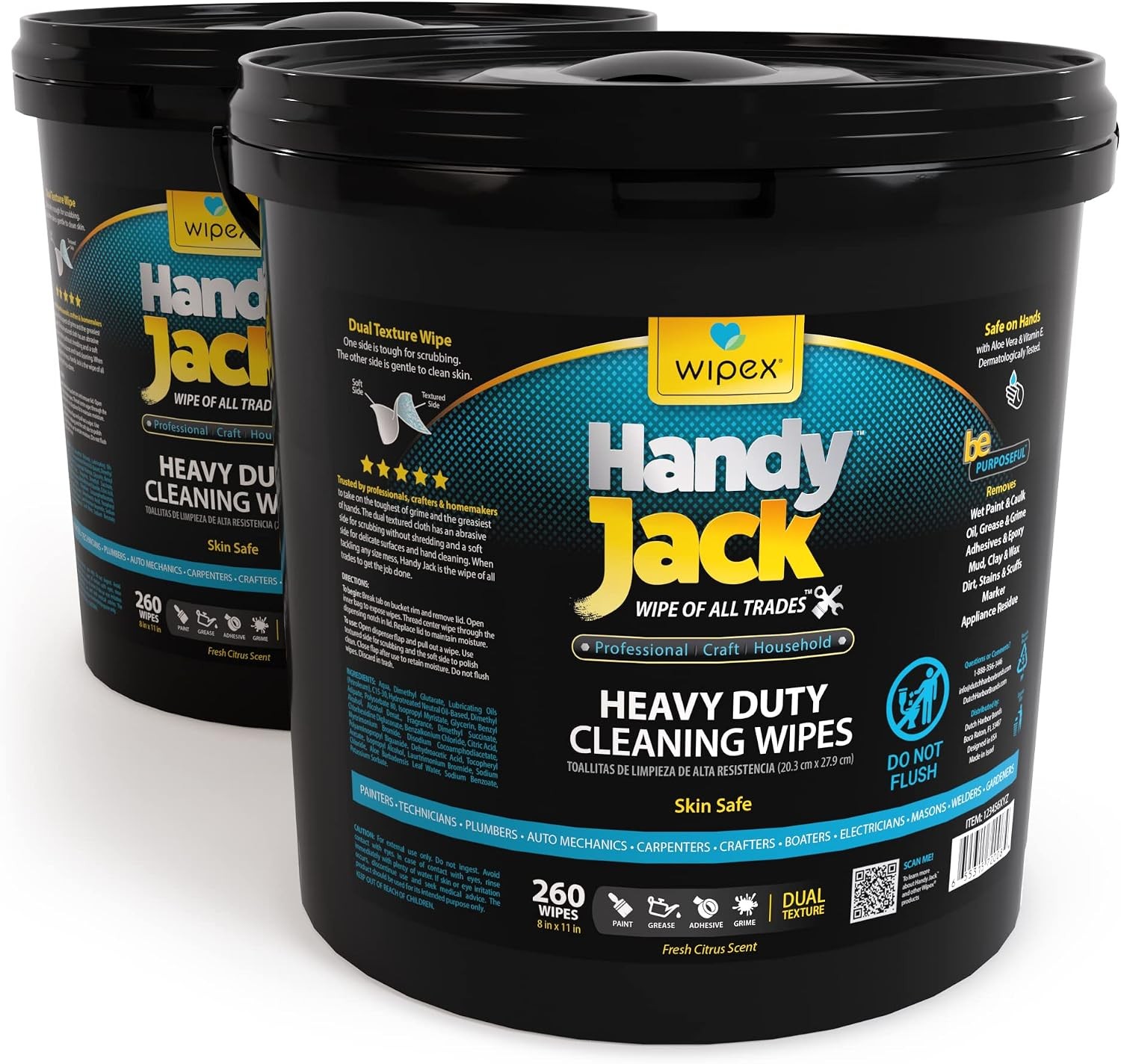 Handy Jack Heavy Duty Wipes, Dual Texture Cleaning Cloth, Use on Hands,