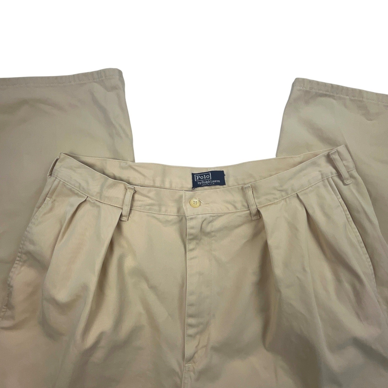 Polo Ralph Lauren Vintage Double Pleated Chino Pants Beige 38/30 Made in USA