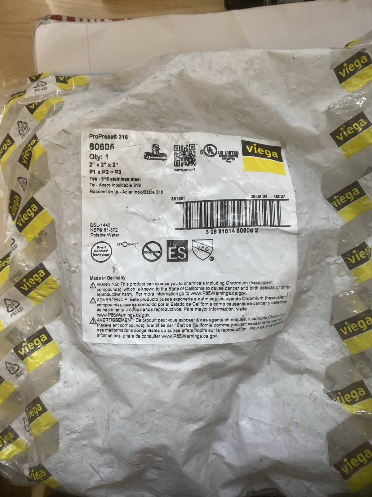 BRAND NEW   Viega 80605 2 ProPress 316 Stainless Steel Tee