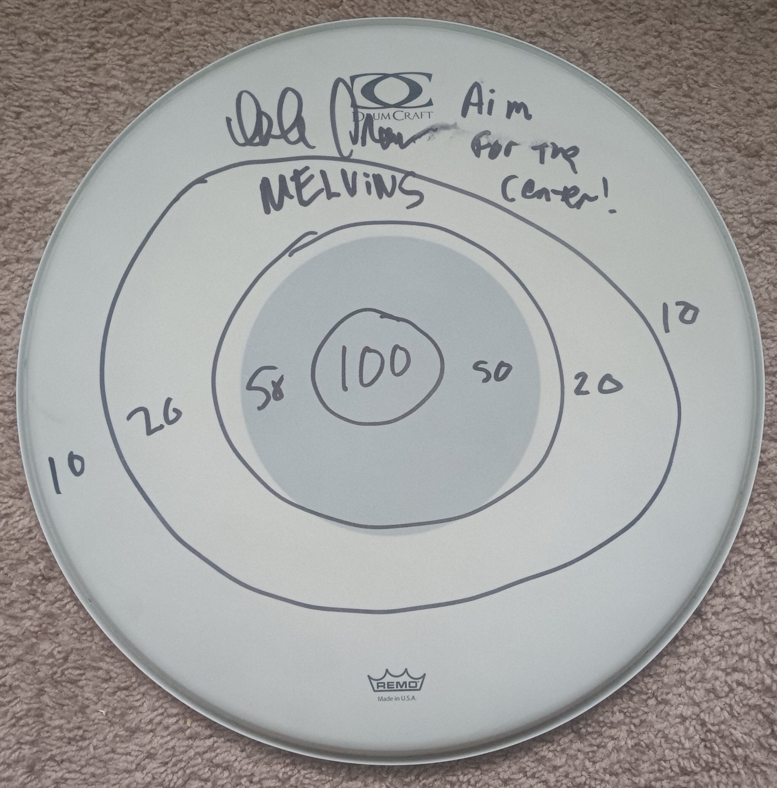 THE MELVINS DALE CROVER SIGNED DRUM HEAD with ARTWORK