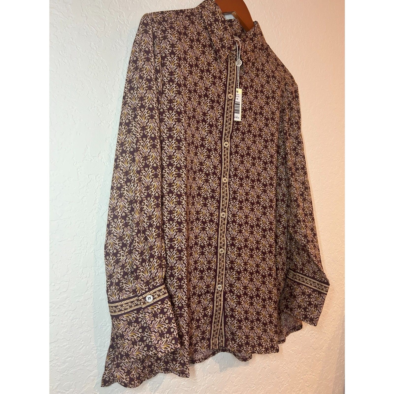NWT Max Studio London 1X Wine Paisley Button Front Boho Blouse MSRP $138 NWT Max Studio London 1X Wine Paisley Button Front Boho Blouse MSRP $138