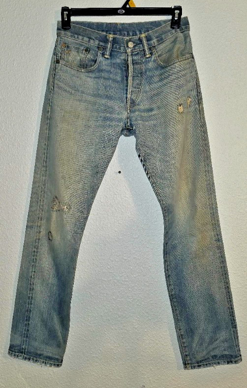 RRL Double RL Slim Fit Selvedge Jeans Mens 30x30 Japan Denim Repaired Light Wash