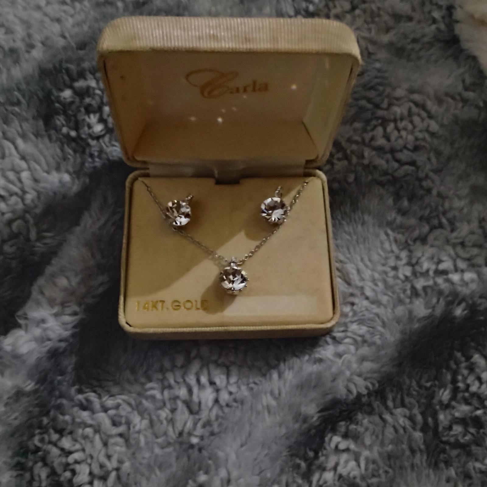 Vintage Signed JCM Jacmel 14K White Gold Solitaire Pendant Necklace & Stud Earri Vintage Signed JCM Jacmel 14K White Gold Solitaire Pendant Necklace & Stud Earri