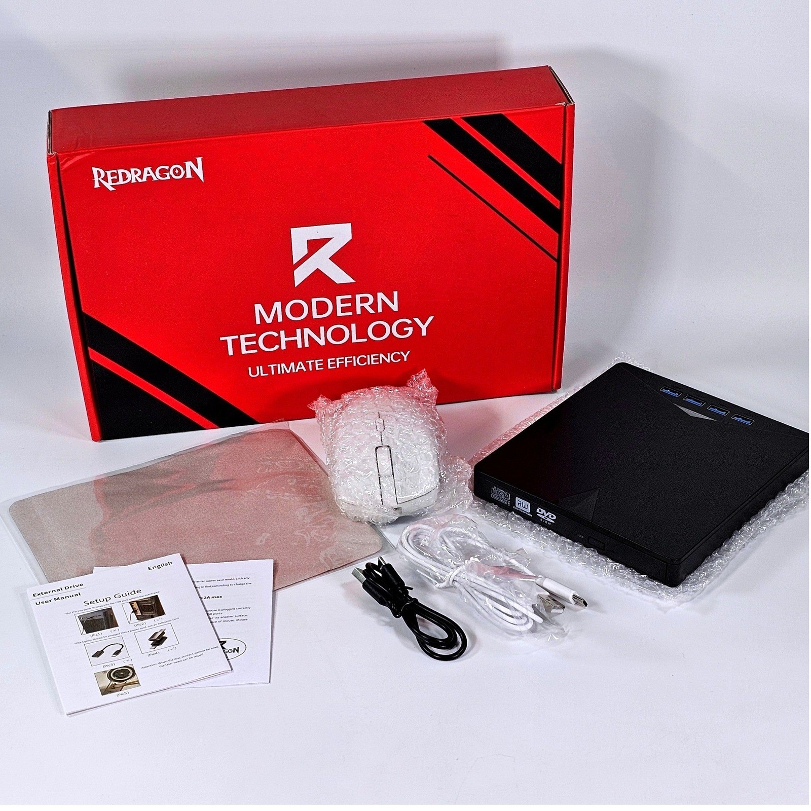 Redragon External DVD Drive USB 3.0 Hub & BM-4004 Wireless Mouse Bundle Black Redragon External DVD Drive USB 3.0 Hub & BM-4004 Wireless Mouse Bundle Black