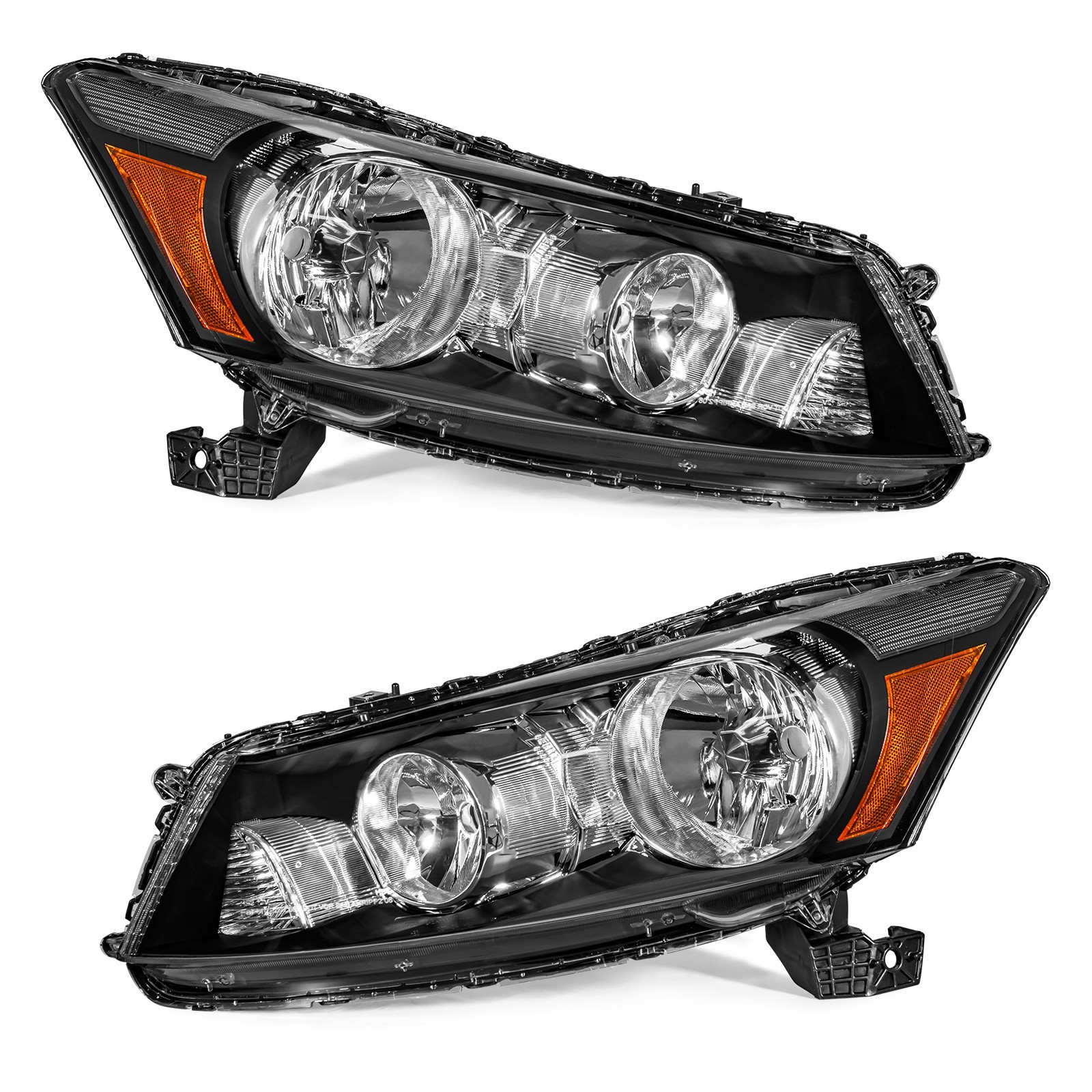 Pair Black Headlights Assembly For 2008-2012 Honda Accord 4Dr Sedan Headlamp L+R