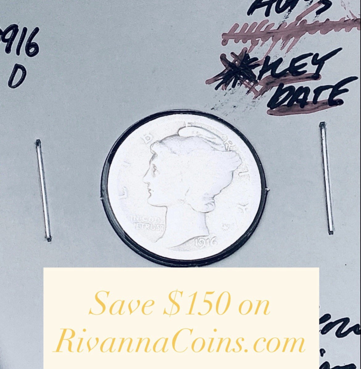 1916-D Denver Mint Mercury Dime, KEY Date RARE This Nice