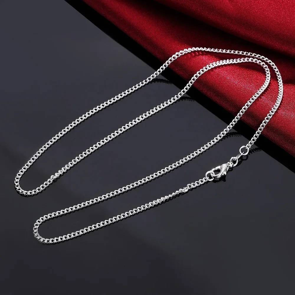 Genuine 925 Sterling Silver Curb Chain Necklace Lobster Clasp 16\