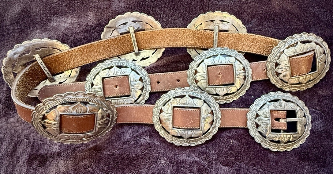 Brighton Concho Belt Medallion Leather, Silver Tone, Vintage 1993