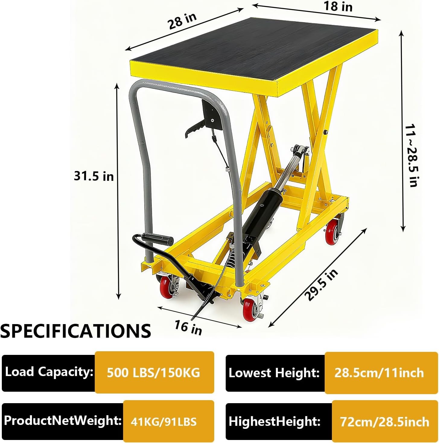 GRAVEE 500 LB Hydraulic Lift Table Cart Single Scissor Lift Table Adjust Height GRAVEE 500 LB Hydraulic Lift Table Cart Single Scissor Lift Table Adjust Height