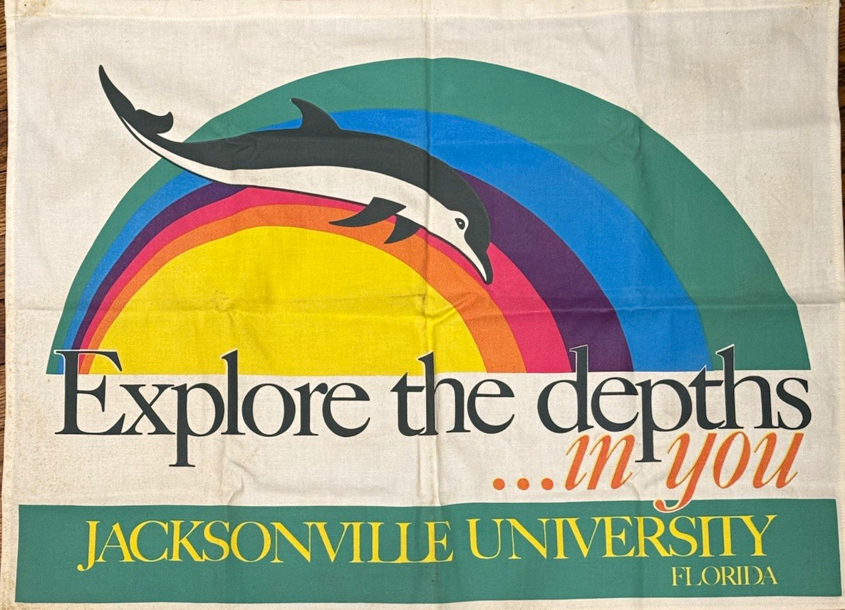 Vintage 1983 Jacksonville University Dolphins Cloth Banner 28.5\