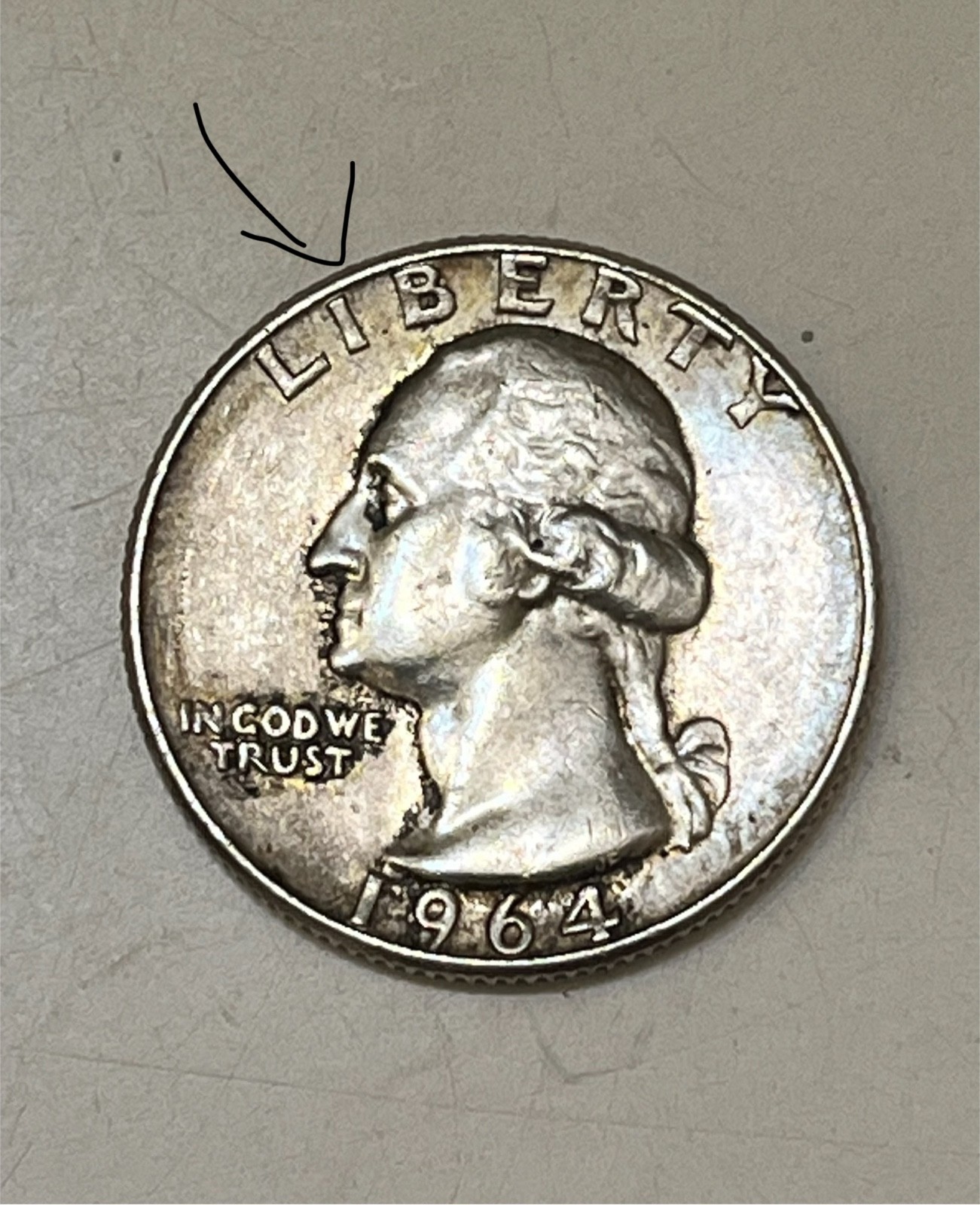 RARE 1964 Error 90% Silver Quarter, No Mint Mark, Liberty on Rim RARE 1964 Error 90% Silver Quarter, No Mint Mark, Liberty on Rim