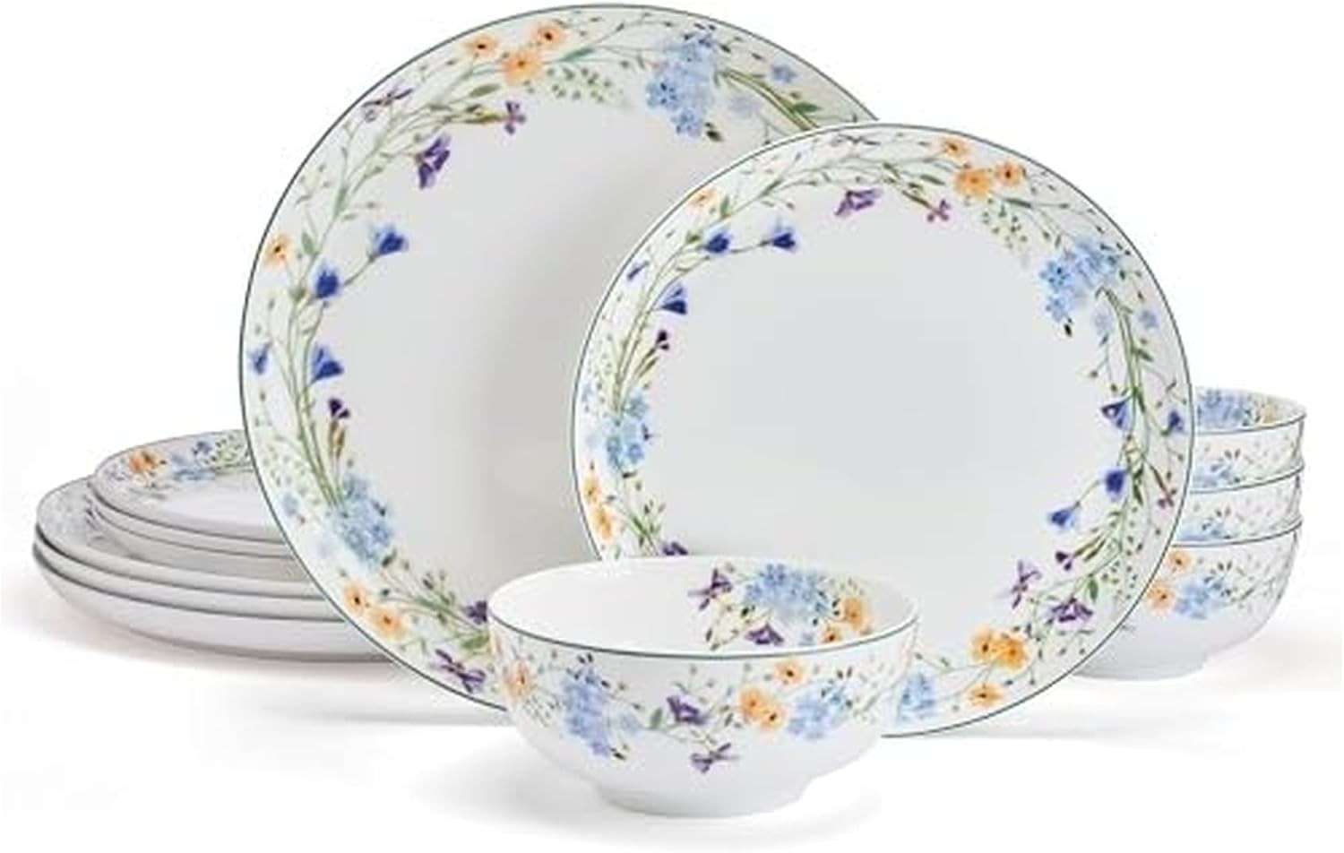 12-Piece Bone China Dinnerware Set Green Garland