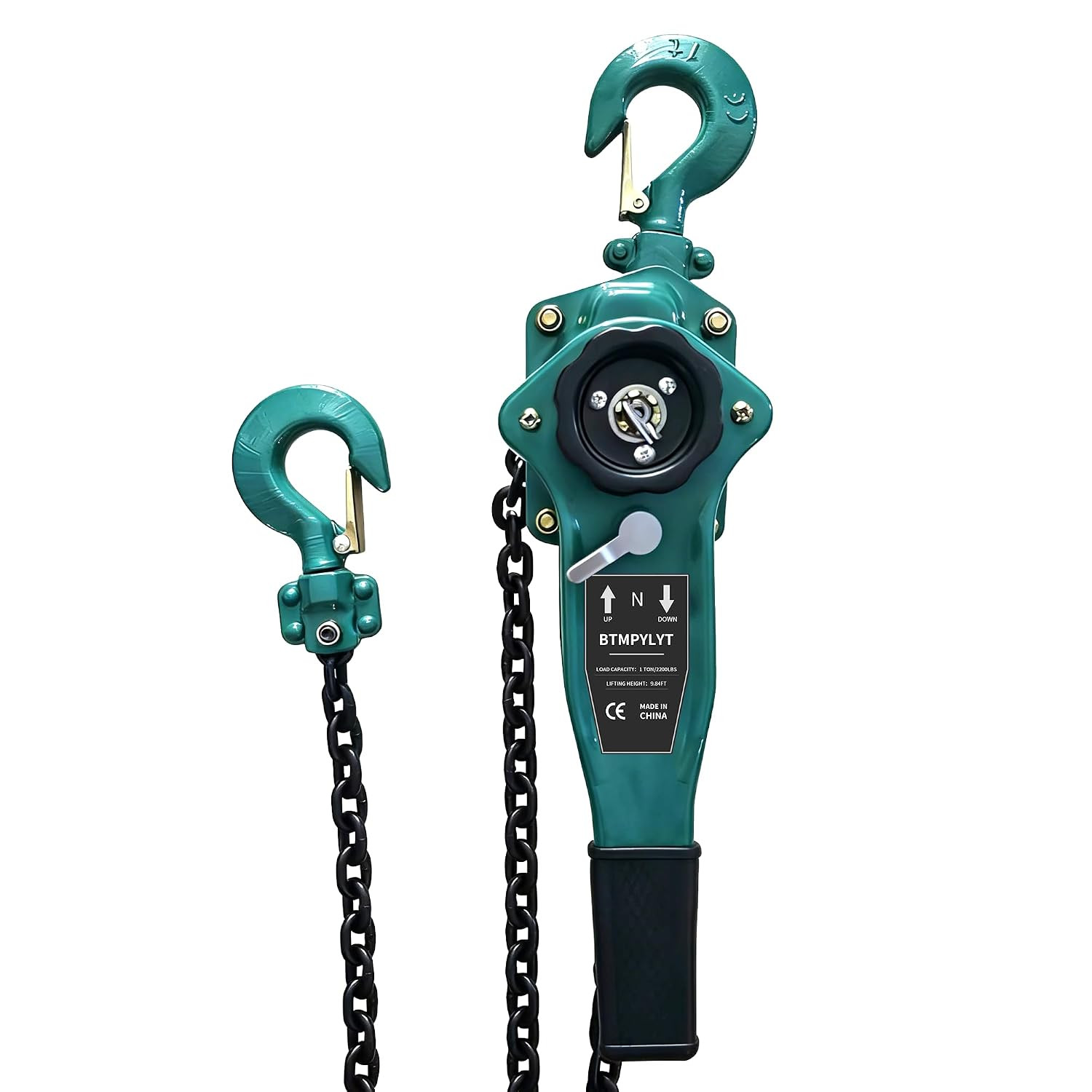 Water Green Industrial Lever Hoist, 1 Ton (2200 Lbs) Capacity, 3 Meter/10 Ft Lif