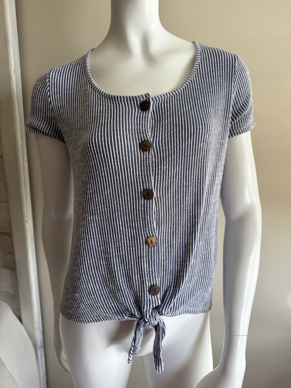 W5 Striped Tie-Front Short Sleeve Top W5 Striped Tie-Front Short Sleeve Top