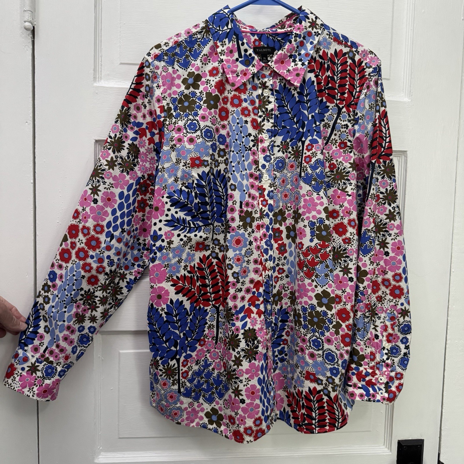 Talbots Women’s XL Cotton Patchwork Floral Button Down Shirt Multicolor