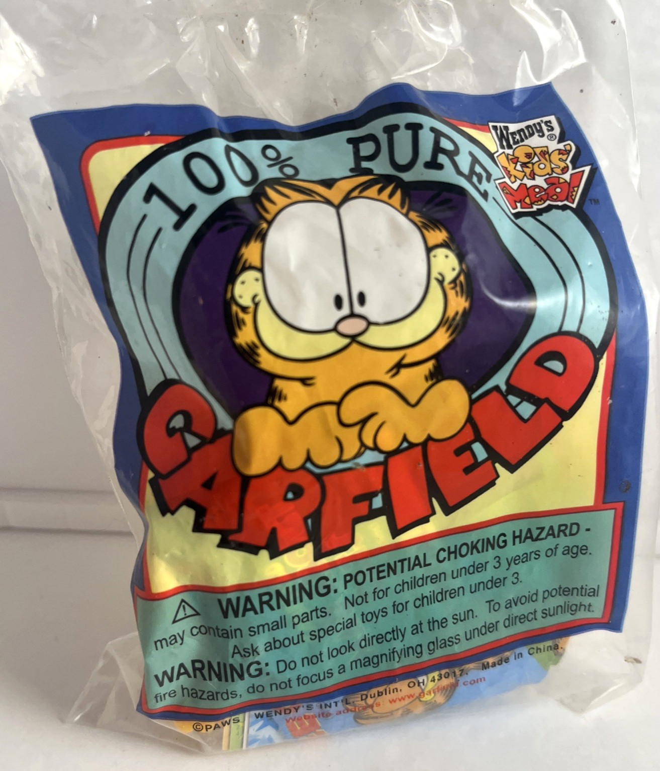 Vintage 2000 Wendy’s Kids' Meal Toy 100% PURE GARFIELD Toy. New In Package