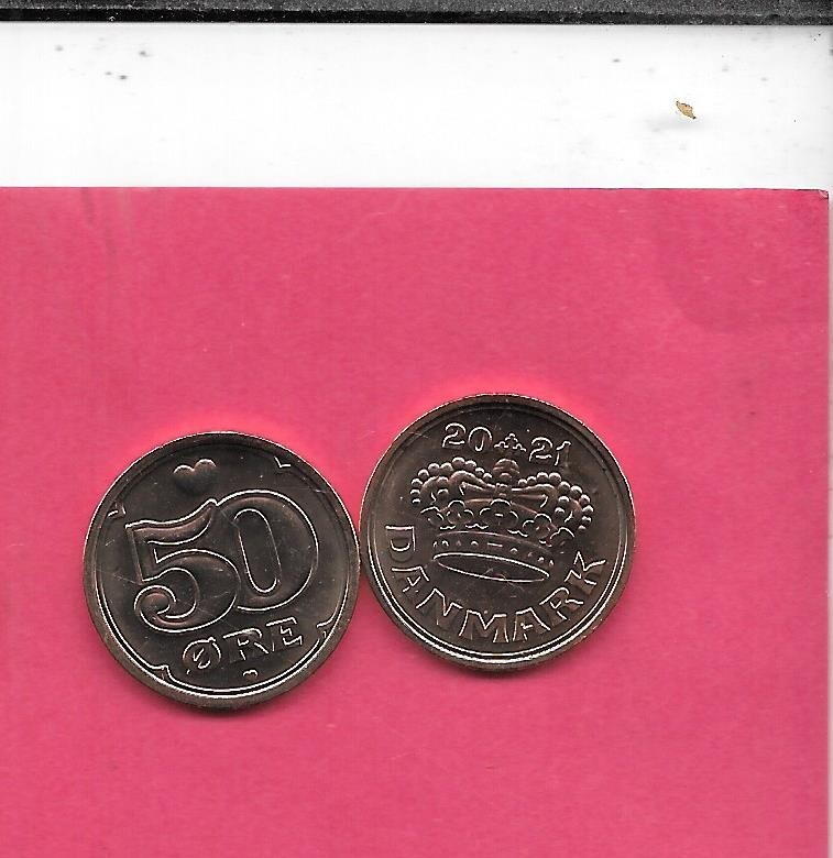 DENMARK DANISH KM866.3 2021 50 ORE UNCIRCULATED-BU MINT-UNC NEW RECENT COIN