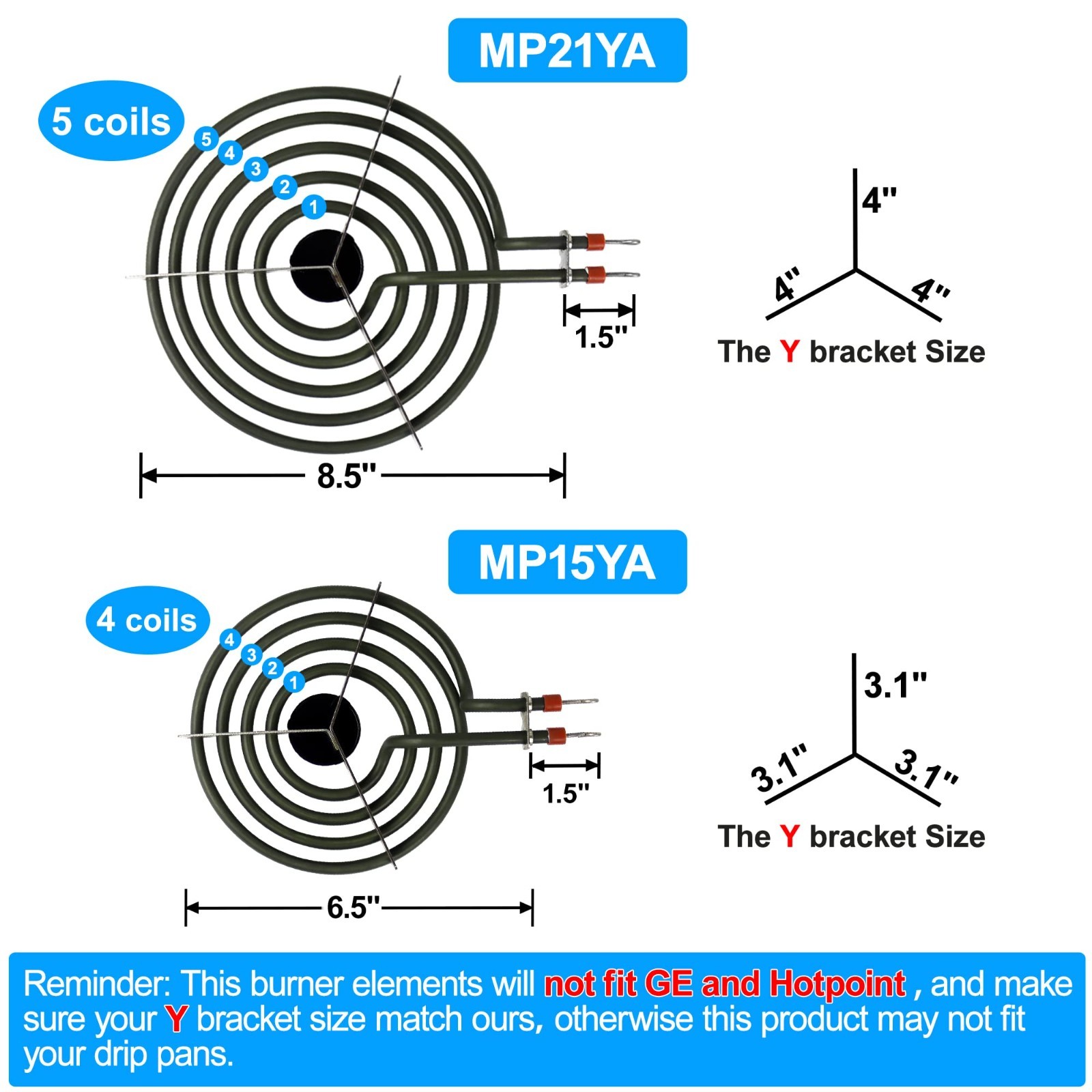 4PK MP22YA Electric Range Burner Element Unit Set 2 pc MP15YA 6\ 4PK MP22YA Electric Range Burner Element Unit Set 2 pc MP15YA 6\