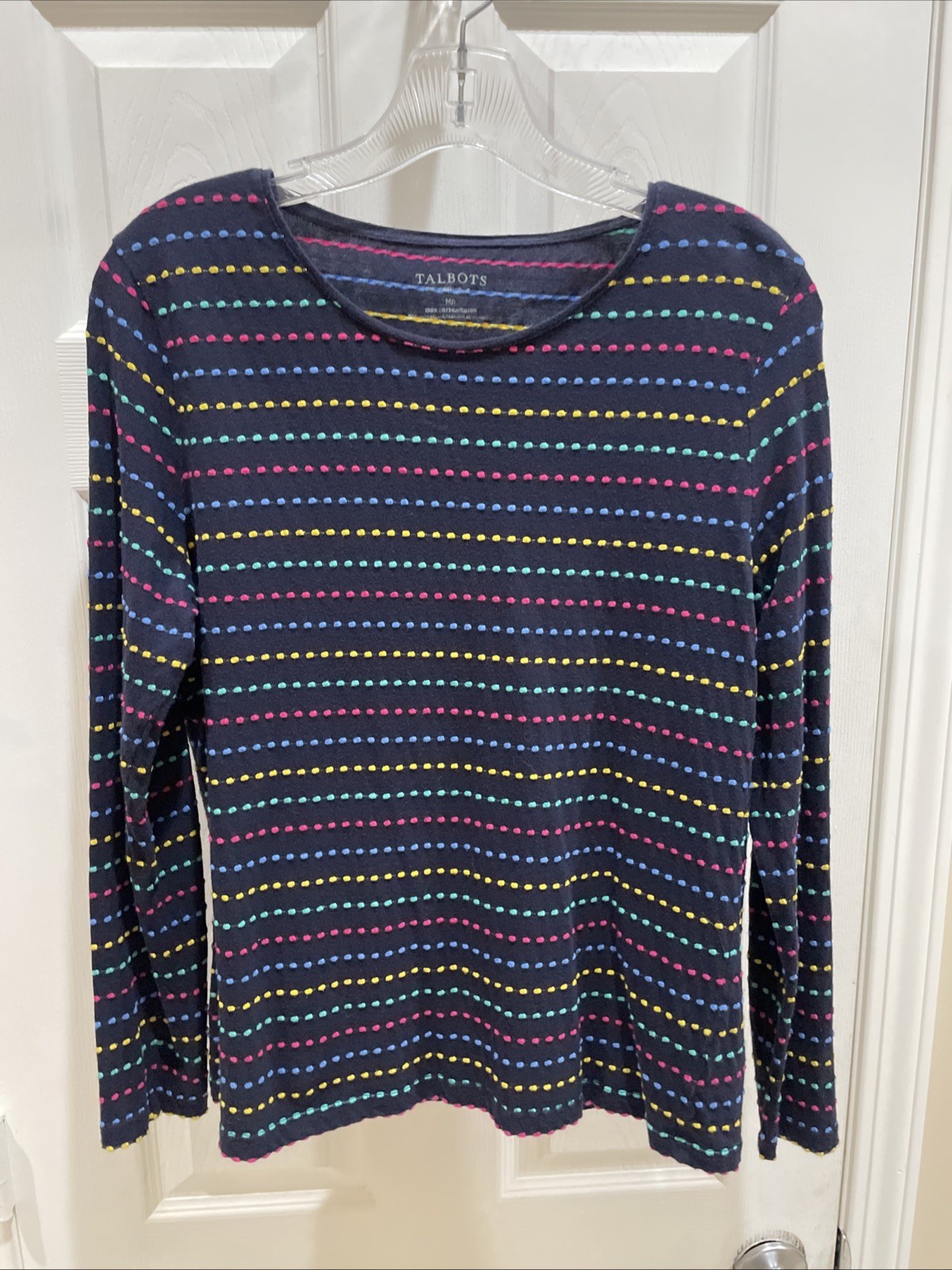 TALBOTS Womens Size MP Long Sleeve Gorgeous Blue Pink Pull Over  Top