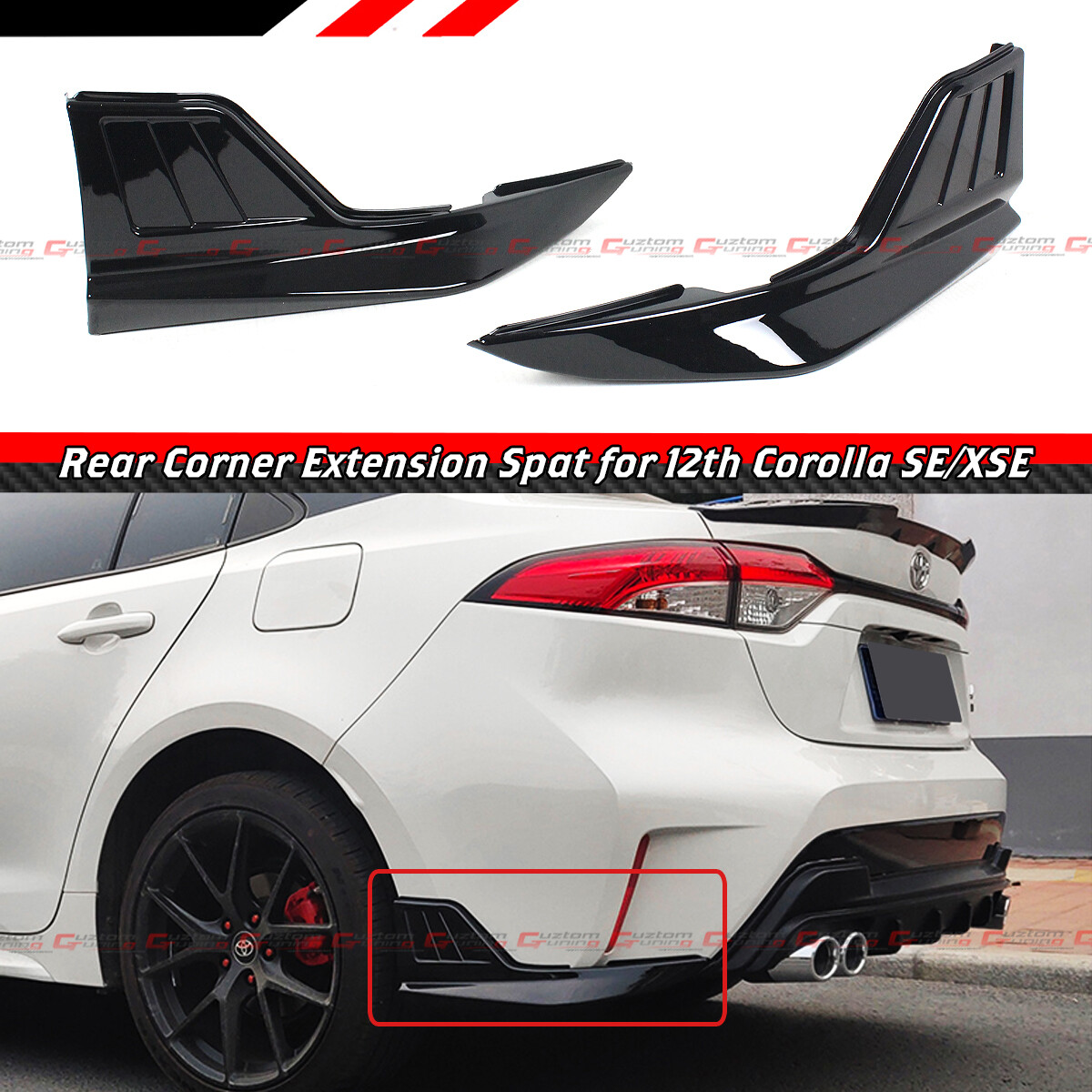 FOR 20-26 TOYOTA COROLLA LE XLE SE XSE GLOSS BLACK REAR BUMPER CORNER APRON SPAT FOR 20-26 TOYOTA COROLLA LE XLE SE XSE GLOSS BLACK REAR BUMPER CORNER APRON SPAT