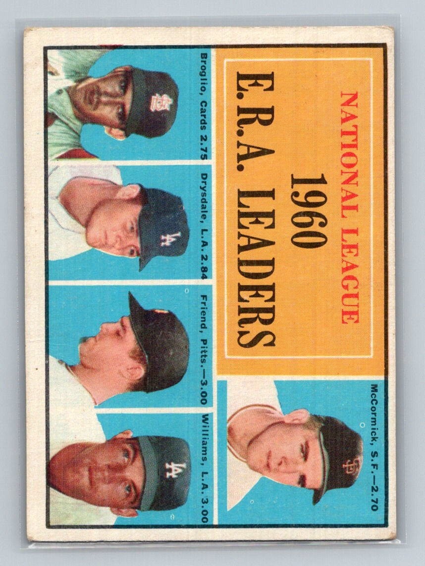 1961 Topps #45 National League 1960 E.R.A. Leaders (Mike McCormick / Ernie Brogl 1961 Topps #45 National League 1960 E.R.A. Leaders (Mike McCormick / Ernie Brogl