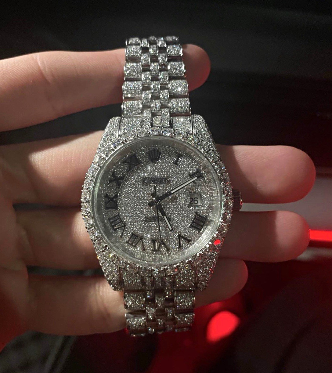 Rolex Datejust Automatic Silver Roman Dial Gem-Set Bezel Date Bracelet