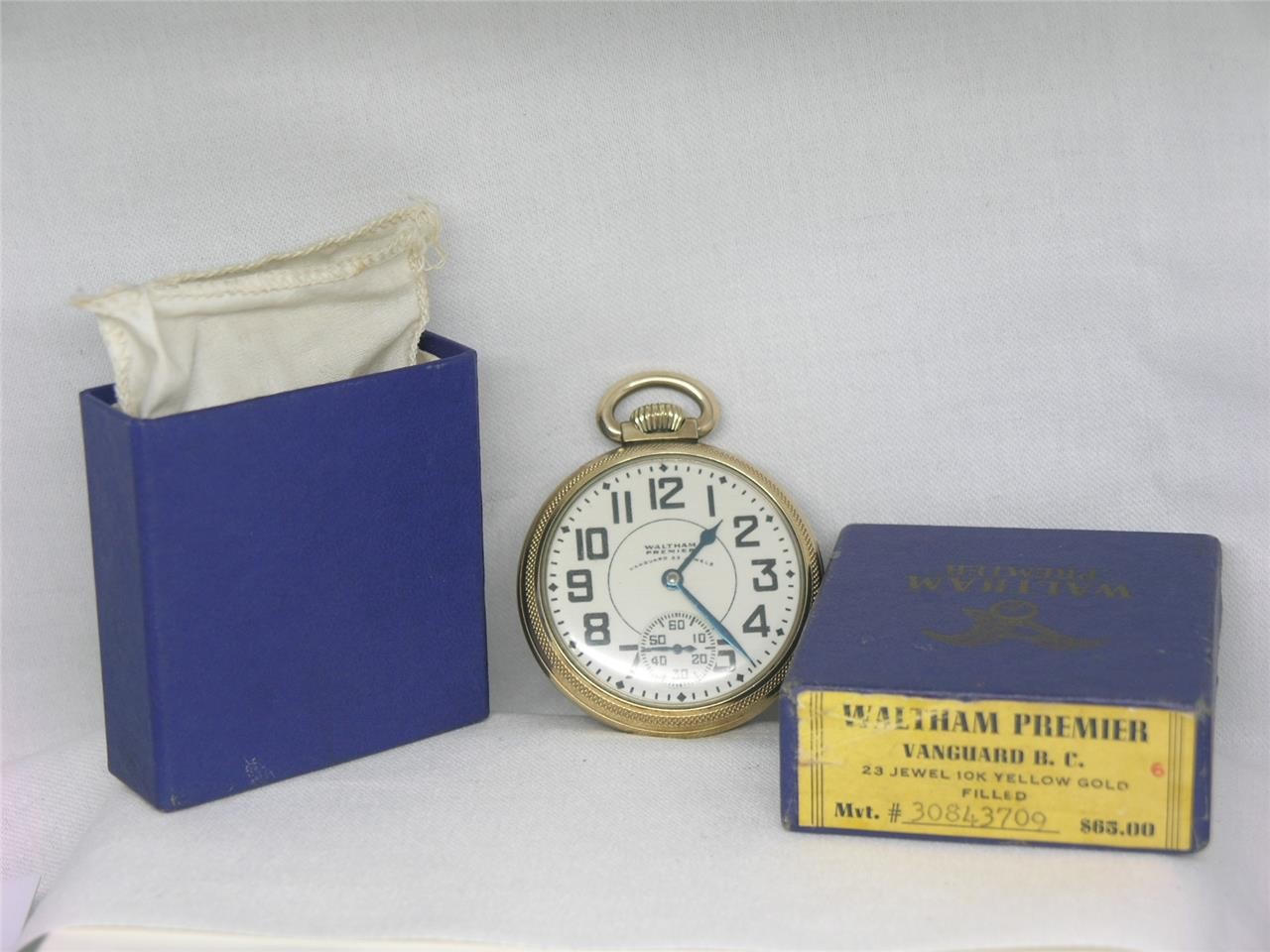 16S WALTHAM VANGUARD 23 JEWEL GOLD FILL RAILROAD POCKETWATCH W/ BOX, SIGNED 3X