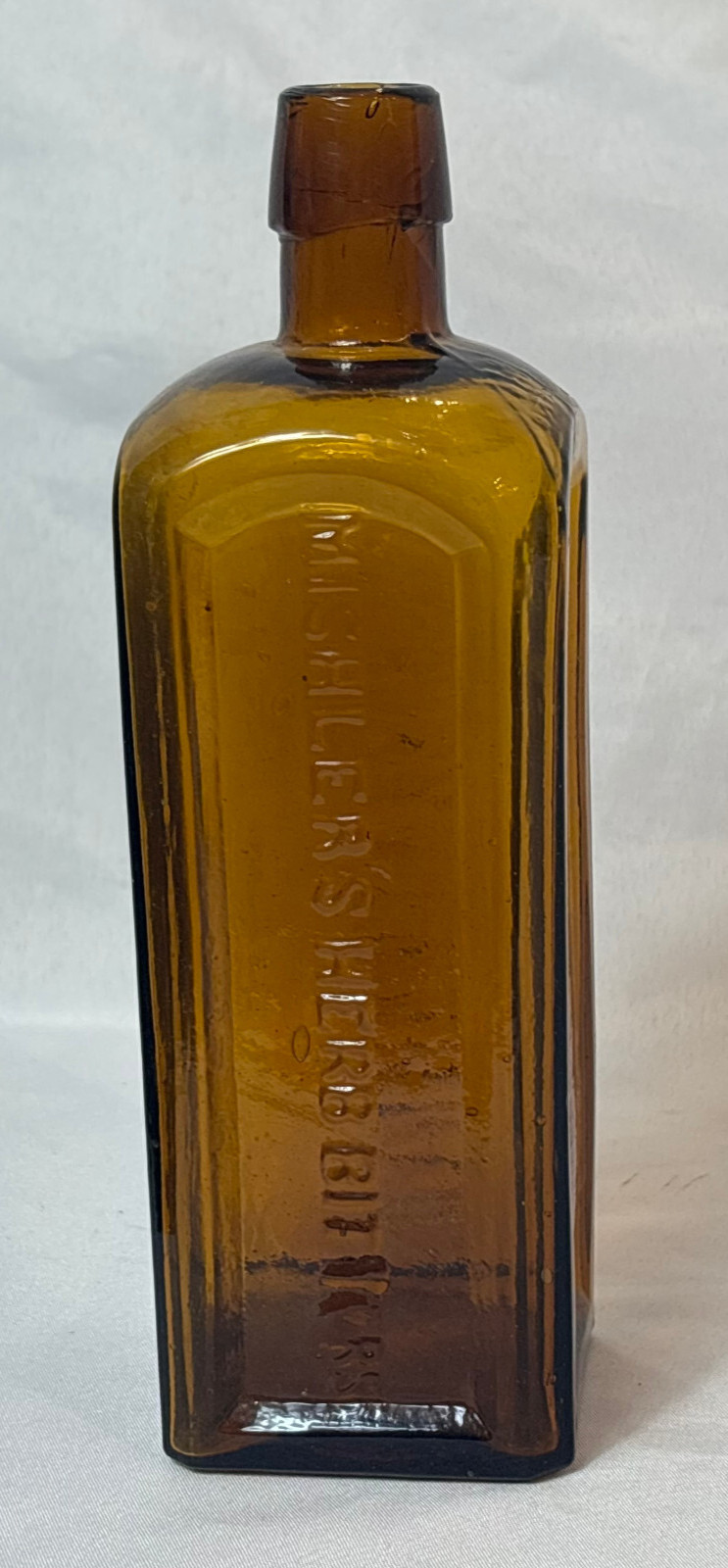 Antique Dr Hartman Mishler's Herb Bitters Bottle Yellow Amber Glass Oil Finish Antique Dr Hartman Mishler's Herb Bitters Bottle Yellow Amber Glass Oil Finish