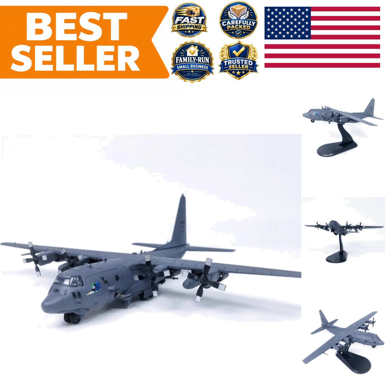 1/200 Scale AC-130H Diecast Fighter Jet Model - Perfect for Display & Collection