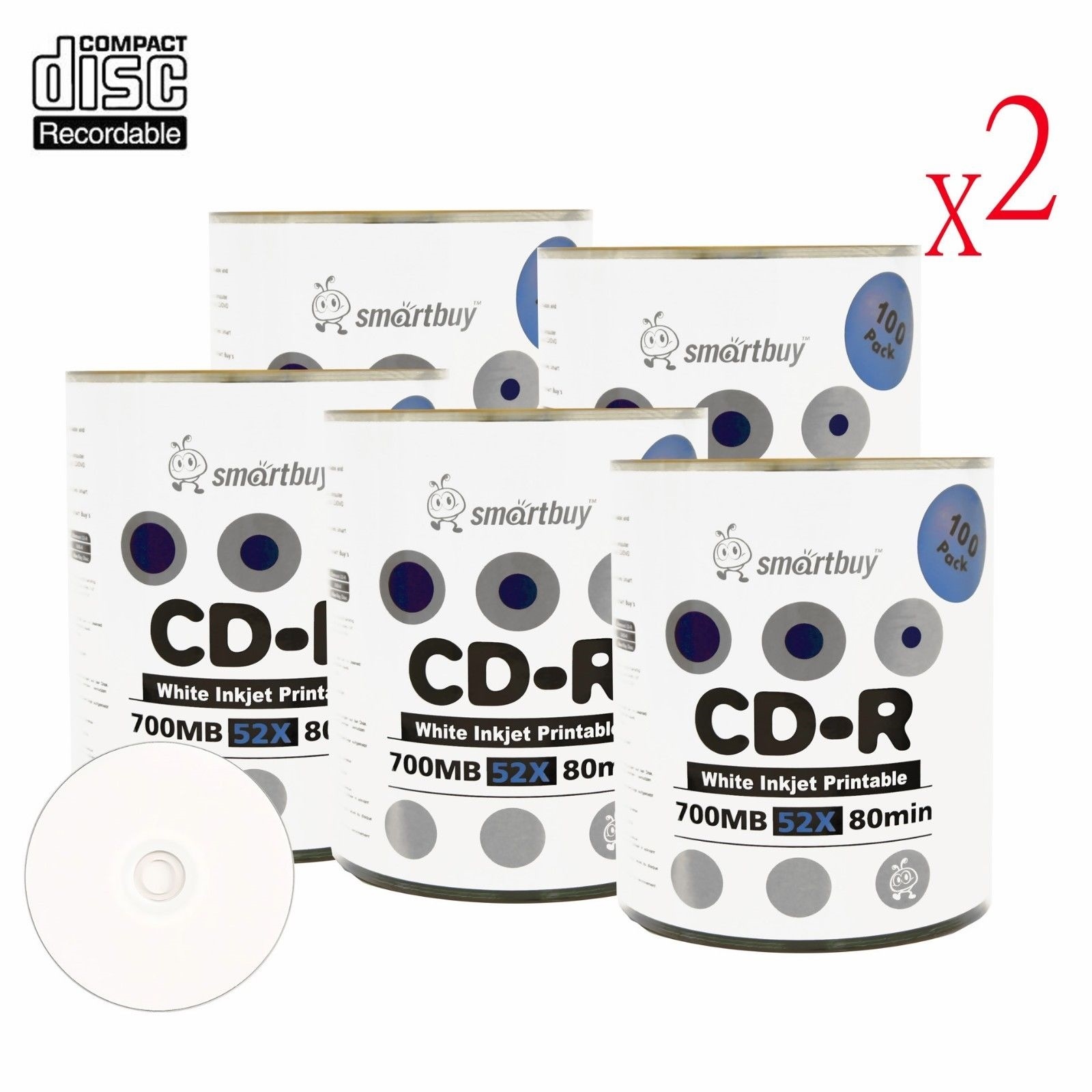 1000 Pcs Smartbuy Grade A+ CD-R 52X 700MB White Inkjet Hub Printable Record Disc 1000 Pcs Smartbuy Grade A+ CD-R 52X 700MB White Inkjet Hub Printable Record Disc