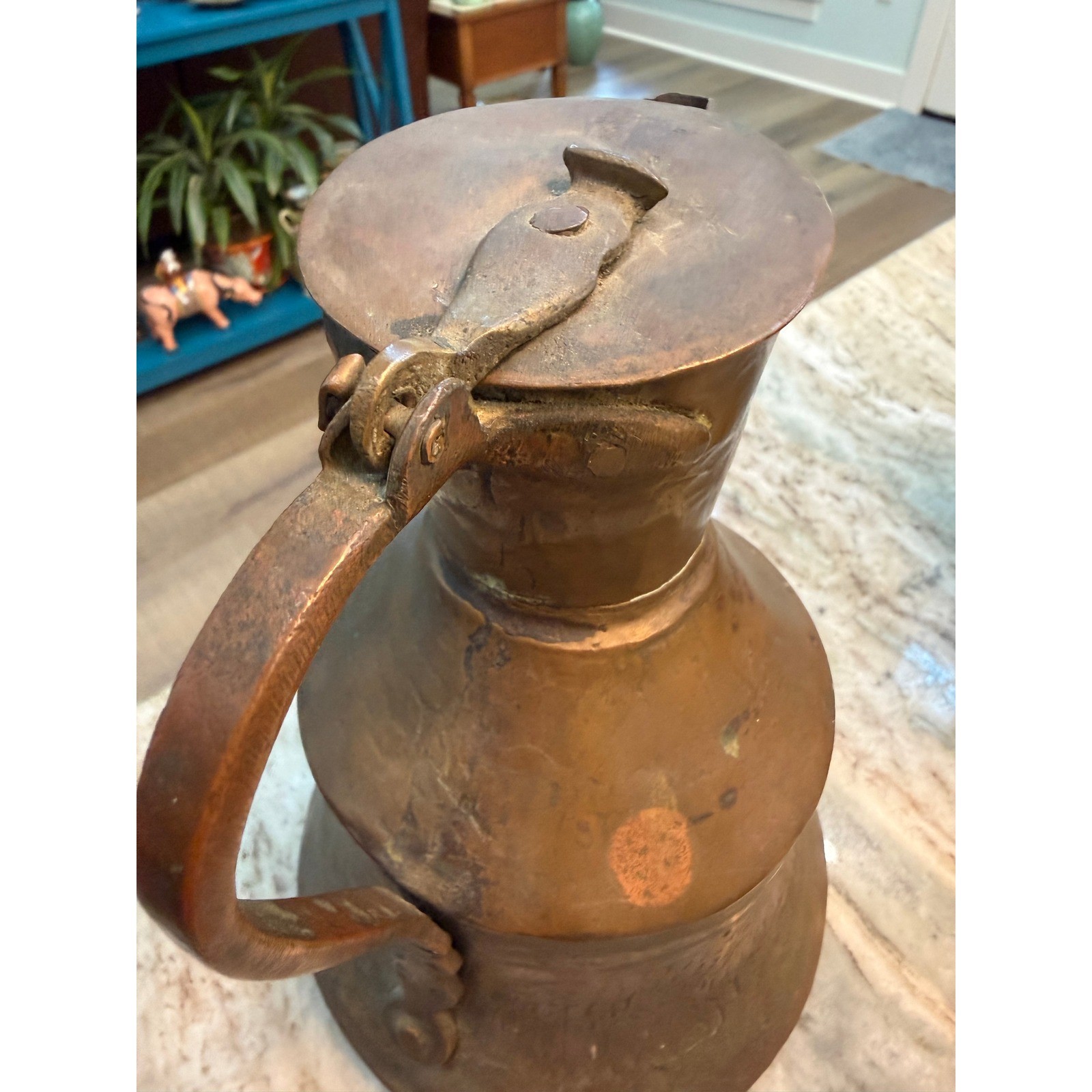 Antique Hand Hammered Copper Pitcher Hinged Lid Rustic Primitive Water Vessel Antique Hand Hammered Copper Pitcher Hinged Lid Rustic Primitive Water Vessel