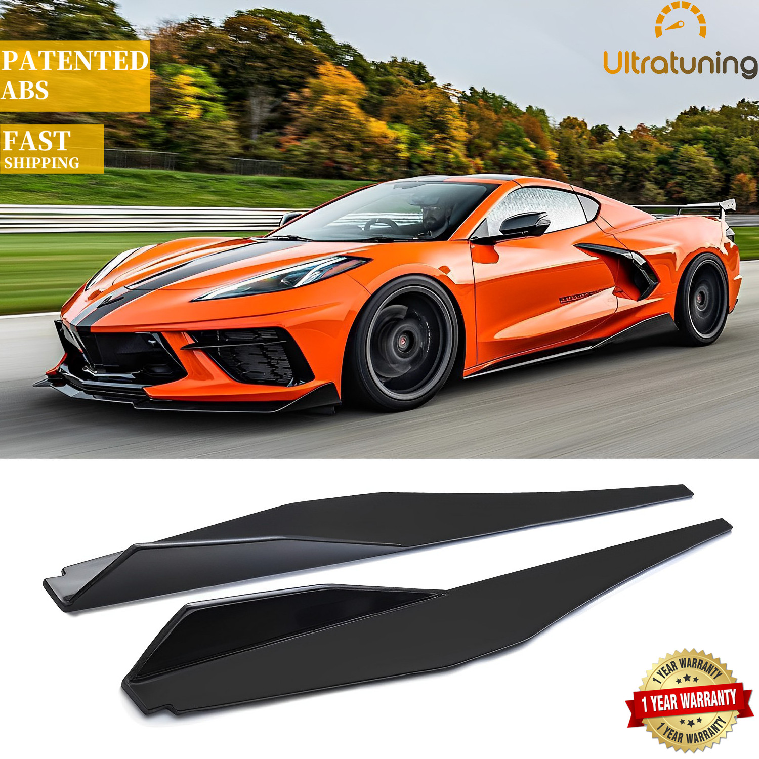 For 2020-2026 Corvette C8 Z51 Side Skirts Stage 2PC Gloss Black For 2020-2026 Corvette C8 Z51 Side Skirts Stage 2PC Gloss Black