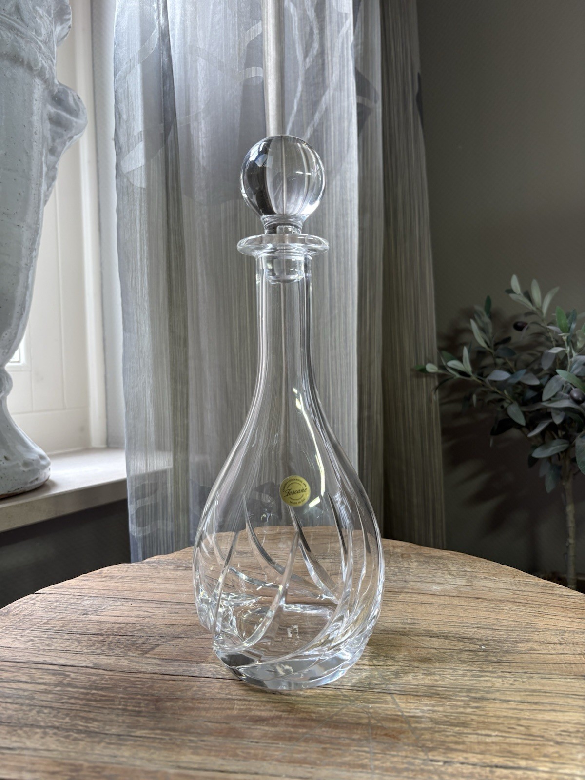 Vintage Tuscan Lead Crystal Decanter Hand-Cut Italian Barware ECC 1980s 1990s