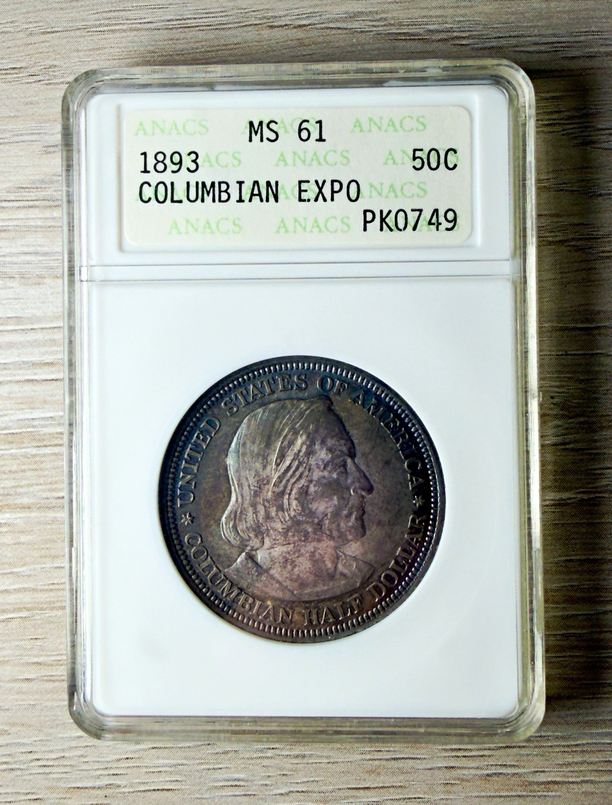 1893 Columbian Expo Half Dollar ANACS MS61 Old Soapbox Toned Silver 50C