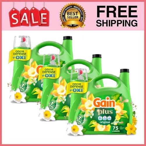 3 Pack Gain Plus Laundry Detergent Liquid, Odor Defense+OXI, Original,99fl oz Pk