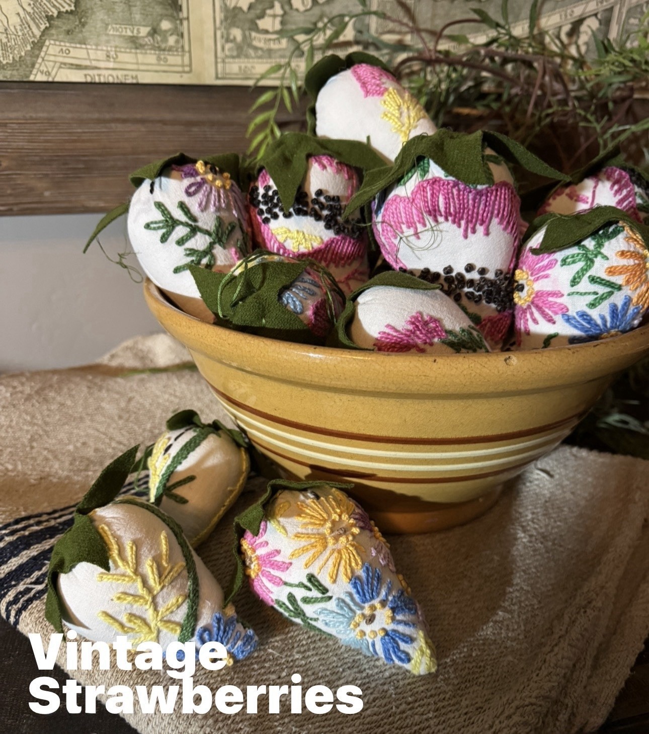 Vintage Handmade Strawberry Bowl Fillers Unique Primitive Cottage Core OOAK