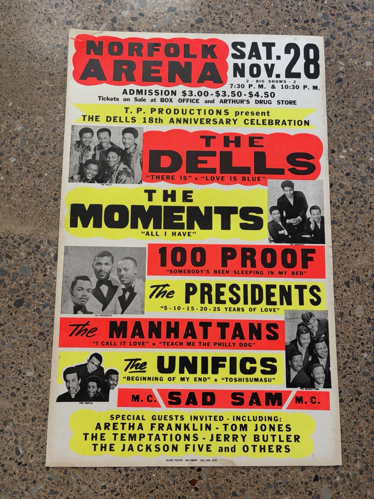 Original 1970 RARE The Dells, Jackson 5, Aretha Franklin, Concert Poster 28x22 Original 1970 RARE The Dells, Jackson 5, Aretha Franklin, Concert Poster 28x22