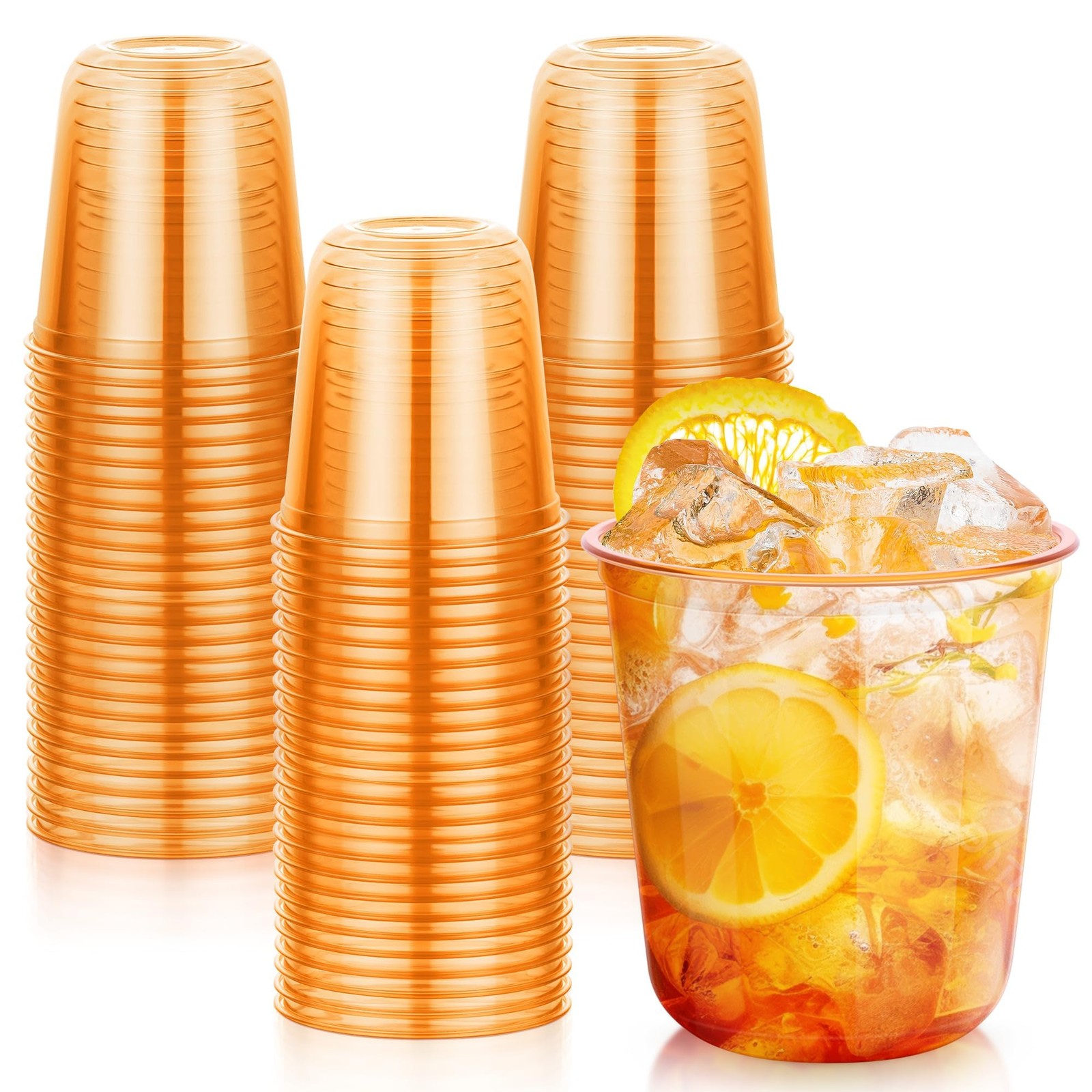 KesaPlan 50Pcs 12oz Orange Plastic Party Cup, Disposable Wine 12oz,