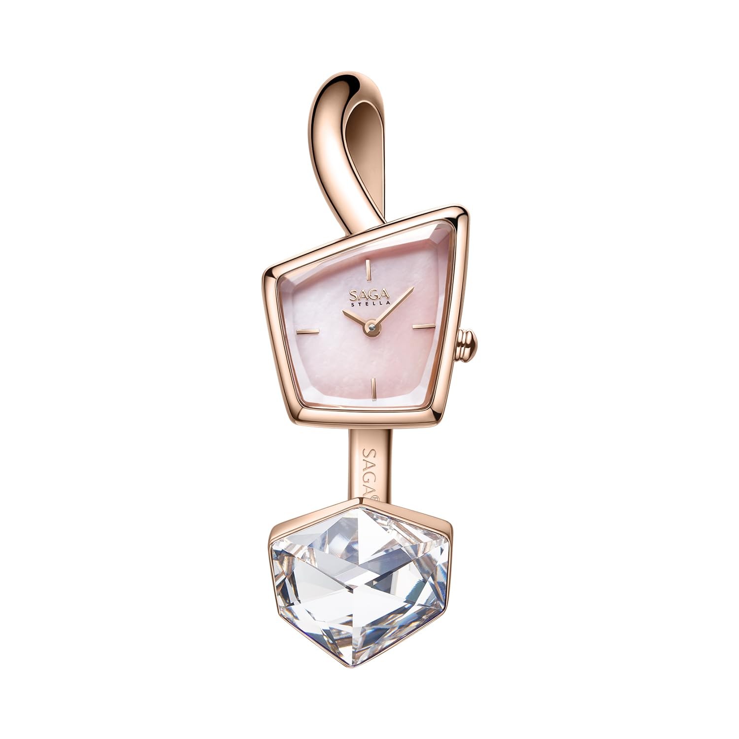 SAGA Illusion Women's Large Size, Pink Dial/Rose Gold Bracelet/White Crystal
