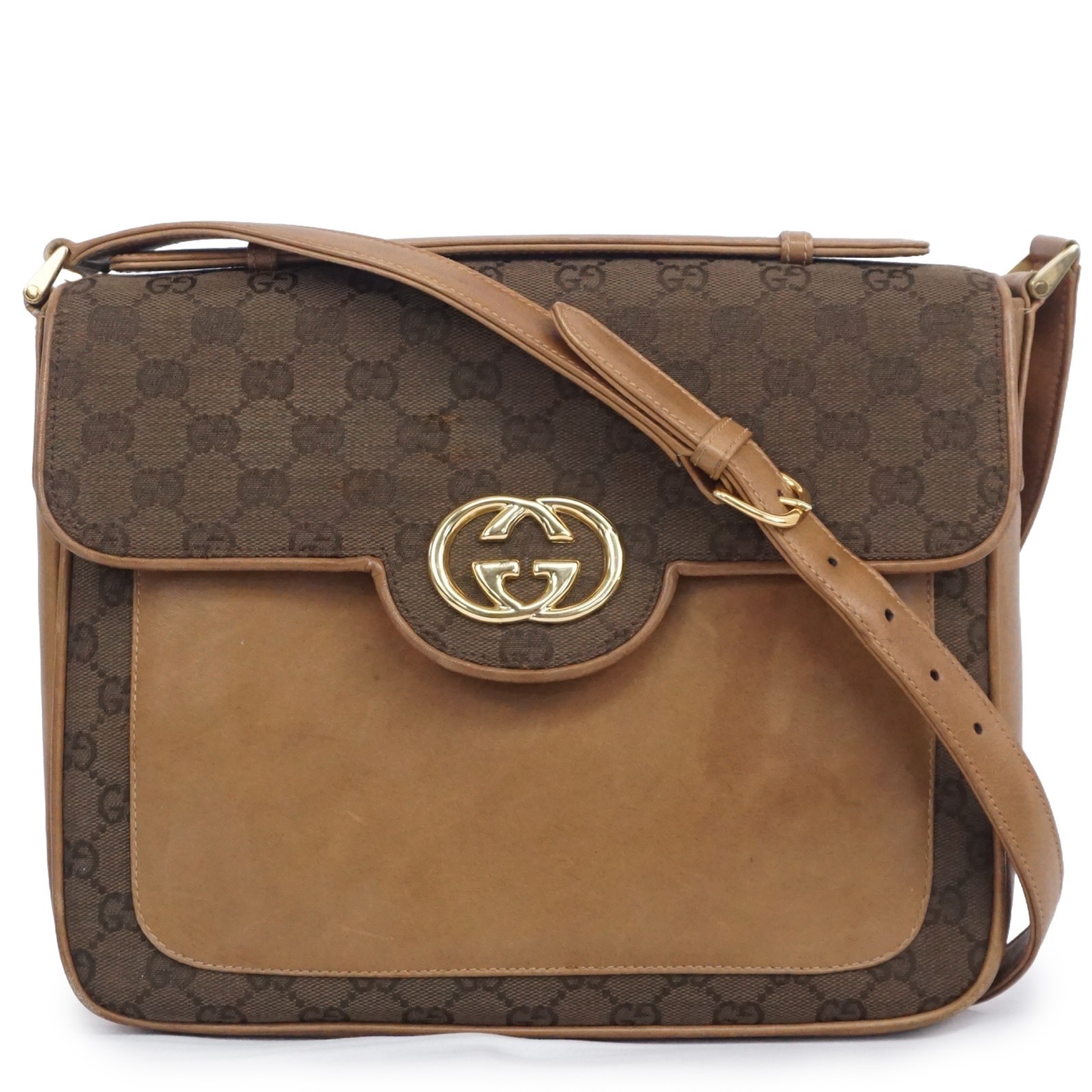 GUCCI GG Interlocking GG Canvas 2WAY Shoulder Handbag Brown Vintage Old Gucci