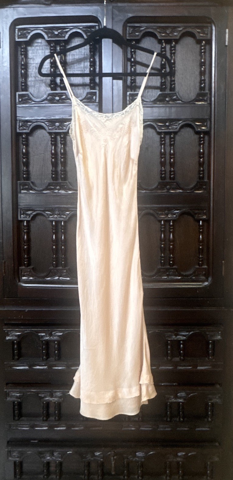 Antique 20s 30s Blush Pink Silk Nightgown Lace Slip Negligee 30 Bust Embroidered