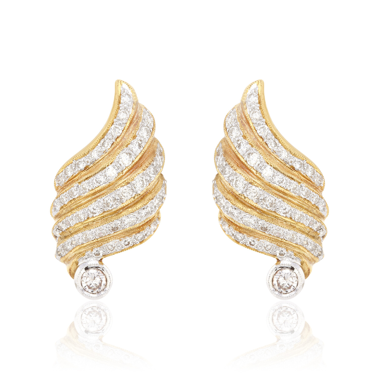 Diamond Earrings Yellow Gold 18K Genuine  1.27cts Jewelry Ornament Retro Vintage
