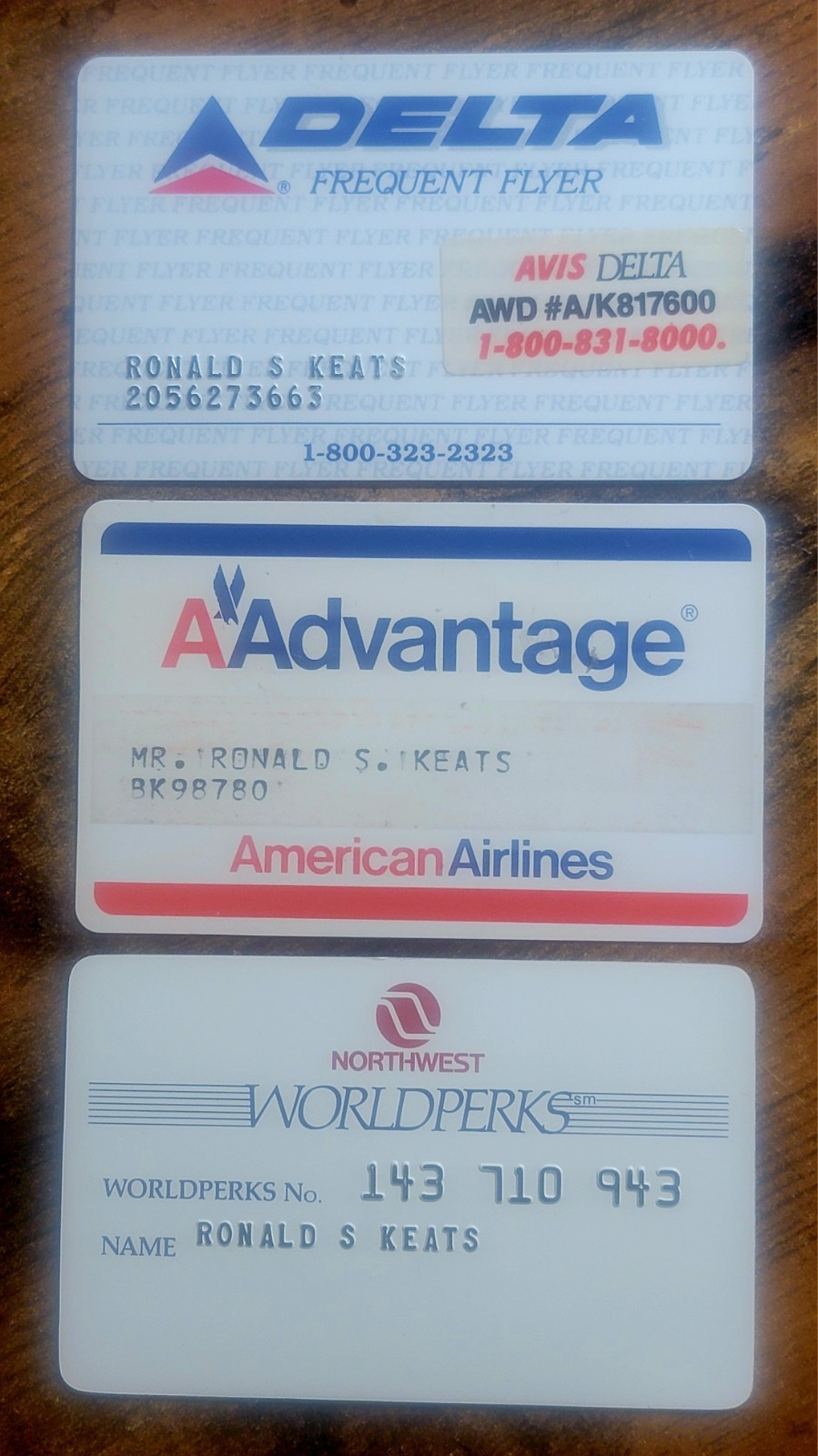 Vintage Airlines Loyalty Frequent Flyer Cards Delta American Northwest 1980s-90s
