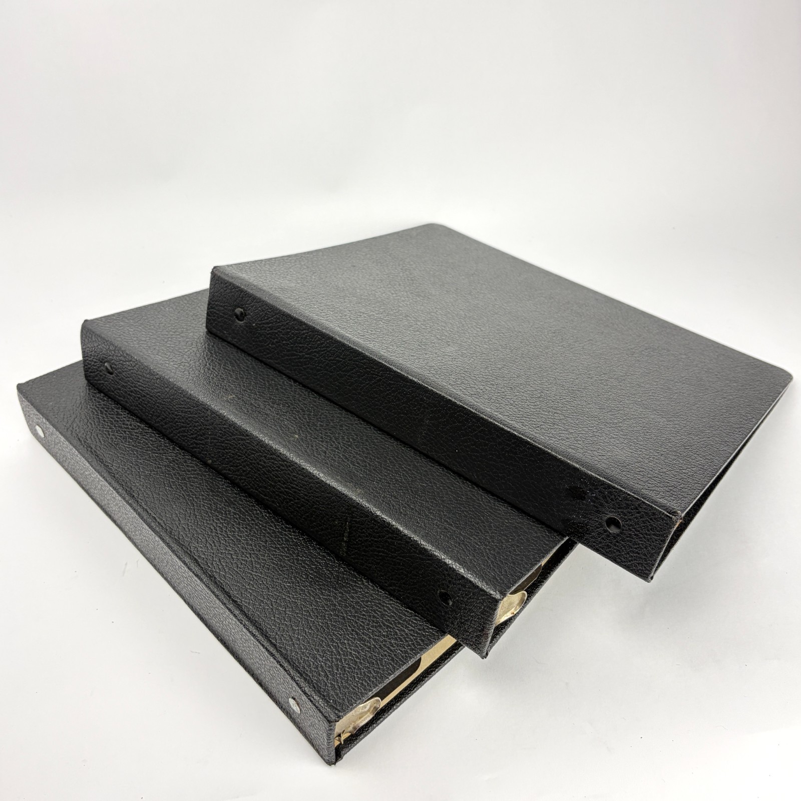 Lot of 3 Vintage 3-Ring  Binders Hardbound Pebbled Black Industrial Office